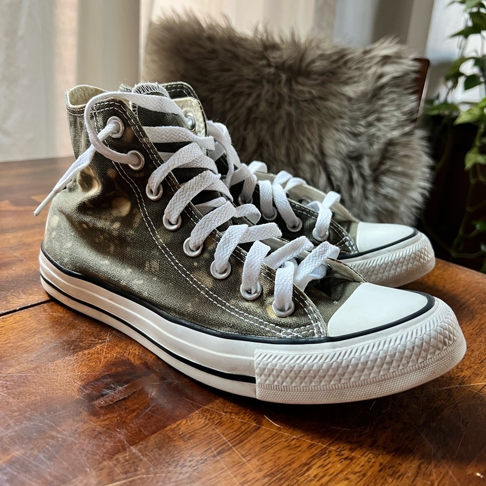 Converse - high tops, green, custom bleach. Men 7, Women’s 9